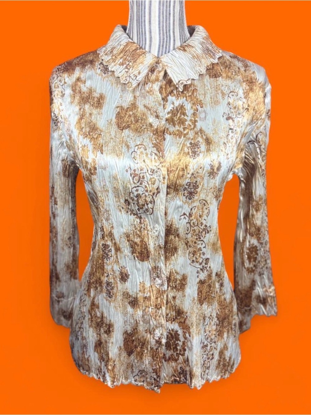 Y2k silky crinkle fabric button down women’s size small - Picture 3 of 6